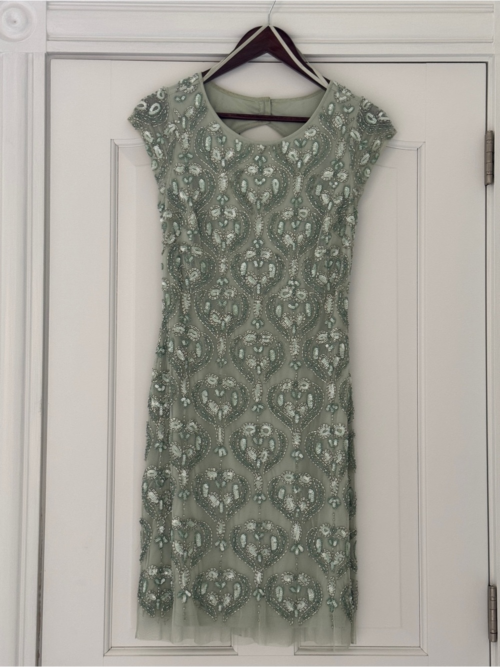 Aidan Mattox Beaded Mint Green Cap-Sleeve Midi Dress